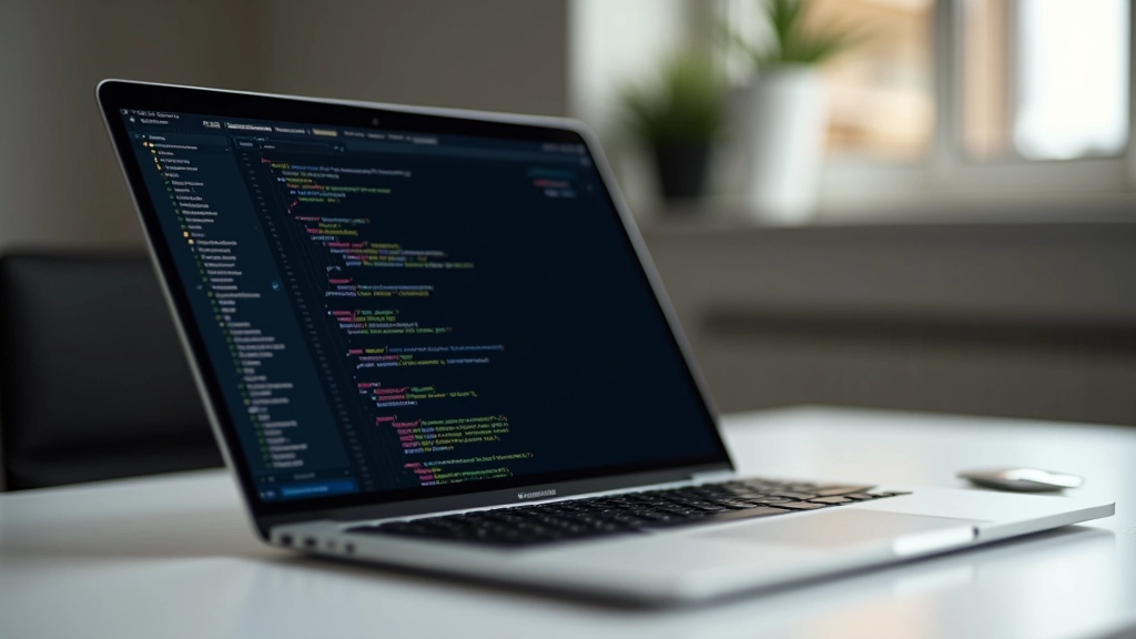 Počítač s otevřeným textovým editorem a zobrazením HTML struktury na obrazovce